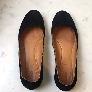 Chloe Lauren scalloped  black suede ballet flats